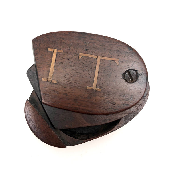 IT! Swivel Lid Antique Treen Snuff Box with Perfect Inlaid Monogram