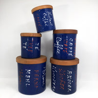 Mid-Century Valenti Italian Blue Enamel Kitchen Canisters