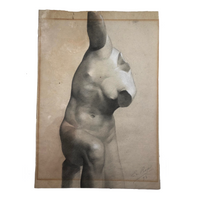 French School Charcoal Drawing of Classical Nude Sculpture, 1893 (Larger of Two)