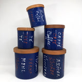Mid-Century Valenti Italian Blue Enamel Kitchen Canisters
