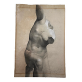French School Charcoal Drawing of Classical Nude Sculpture, 1893 (Larger of Two)