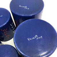 Mid-Century Valenti Italian Blue Enamel Kitchen Canisters