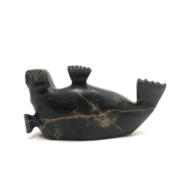Wonderful Carved Inuit Stone Seal by Noah Nowdlak