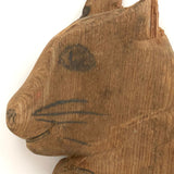Charming Pine Carved Cat-Like Bunny (or Bunny-like Cat?) with Pencil Drawn Face