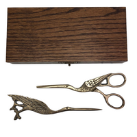 Crane Shaped Embroidery Scissors and Punch Tool in Wooden Box