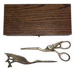 Crane Shaped Embroidery Scissors and Punch Tool in Wooden Box