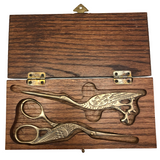 Crane Shaped Embroidery Scissors and Punch Tool in Wooden Box