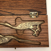 Crane Shaped Embroidery Scissors and Punch Tool in Wooden Box