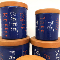Mid-Century Valenti Italian Blue Enamel Kitchen Canisters