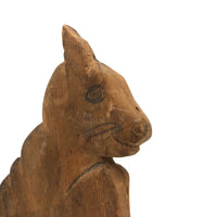 Charming Pine Carved Cat-Like Bunny (or Bunny-like Cat?) with Pencil Drawn Face