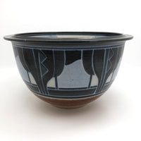 Stunning Blue on Blue Large Arts and Crafts Style Hand-thrown Pottery Bowl