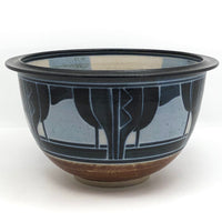 Stunning Blue on Blue Large Arts and Crafts Style Hand-thrown Pottery Bowl