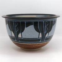 Stunning Blue on Blue Large Arts and Crafts Style Hand-thrown Pottery Bowl