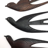 Hand-carved Mid-Century Wooden Swallow Wall Ornaments or Hair Combs- Set of Three