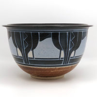 Stunning Blue on Blue Large Arts and Crafts Style Hand-thrown Pottery Bowl
