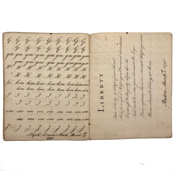 1789 Penmanship Notebook, Abijah Crane, Boston, MA.