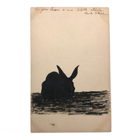 Hand-drawn Black Ink Silhouette Bunny Antique French Postcard
