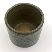 Zanesville Stoneware Company Mid-Century Ribbed Mossy Green Cylindrical Planter
