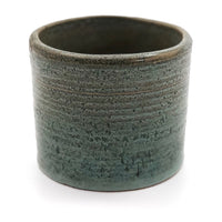 Zanesville Stoneware Company Mid-Century Ribbed Mossy Green Cylindrical Planter
