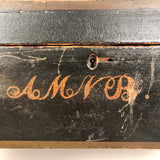 Charming 19th Century Monogrammed Document Box with Wallpapered Interior