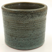 Zanesville Stoneware Company Mid-Century Ribbed Mossy Green Cylindrical Planter