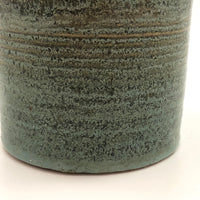 Zanesville Stoneware Company Mid-Century Ribbed Mossy Green Cylindrical Planter