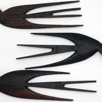 Hand-carved Mid-Century Wooden Swallow Wall Ornaments or Hair Combs- Set of Three