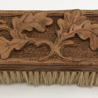 Carved Oak Clothes Brush with Horsehair Bristles