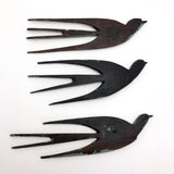 Hand-carved Mid-Century Wooden Swallow Wall Ornaments or Hair Combs- Set of Three
