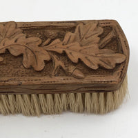 Carved Oak Clothes Brush with Horsehair Bristles