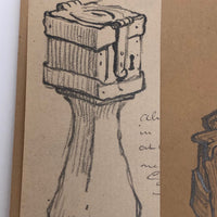 Hiram Campbell Merrill Drawing of Medieval Alms Box, Brittany, 1909