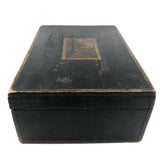 Charming 19th Century Monogrammed Document Box with Wallpapered Interior