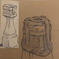 Hiram Campbell Merrill Drawing of Medieval Alms Box, Brittany, 1909