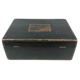 Charming 19th Century Monogrammed Document Box with Wallpapered Interior