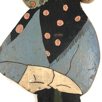 c. Early 1930s Painted Folk Art Garden Post Woman with Bouquet and Umbrella
