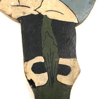 c. Early 1930s Painted Folk Art Garden Post Woman with Bouquet and Umbrella