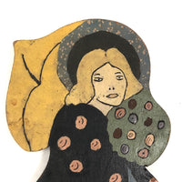 c. Early 1930s Painted Folk Art Garden Post Woman with Bouquet and Umbrella