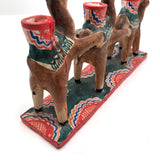 Vintage Mexican Folk Art Pottery Triple Donkey Candleholder