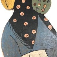 c. Early 1930s Painted Folk Art Garden Post Woman with Bouquet and Umbrella