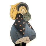 c. Early 1930s Painted Folk Art Garden Post Woman with Bouquet and Umbrella