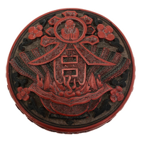 Antique Chinese Cinnabar Lacquer Round Box with Character for Spring (Chun) and God of Longevity (Shoulao)