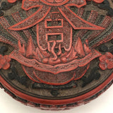 Antique Chinese Cinnabar Lacquer Round Box with Character for Spring (Chun) and God of Longevity (Shoulao)