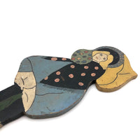 c. Early 1930s Painted Folk Art Garden Post Woman with Bouquet and Umbrella