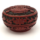 Antique Chinese Cinnabar Lacquer Round Box with Character for Spring (Chun) and God of Longevity (Shoulao)