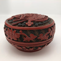 Antique Chinese Cinnabar Lacquer Round Box with Character for Spring (Chun) and God of Longevity (Shoulao)