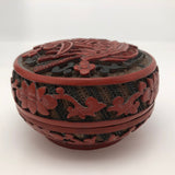 Antique Chinese Cinnabar Lacquer Round Box with Character for Spring (Chun) and God of Longevity (Shoulao)