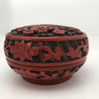 Antique Chinese Cinnabar Lacquer Round Box with Character for Spring (Chun) and God of Longevity (Shoulao)