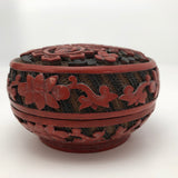 Antique Chinese Cinnabar Lacquer Round Box with Character for Spring (Chun) and God of Longevity (Shoulao)