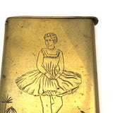 Charming c. 1900 Hand-engraved Brass Vesta or Card Case with Ballerina