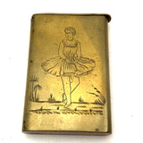 Charming c. 1900 Hand-engraved Brass Vesta or Card Case with Ballerina